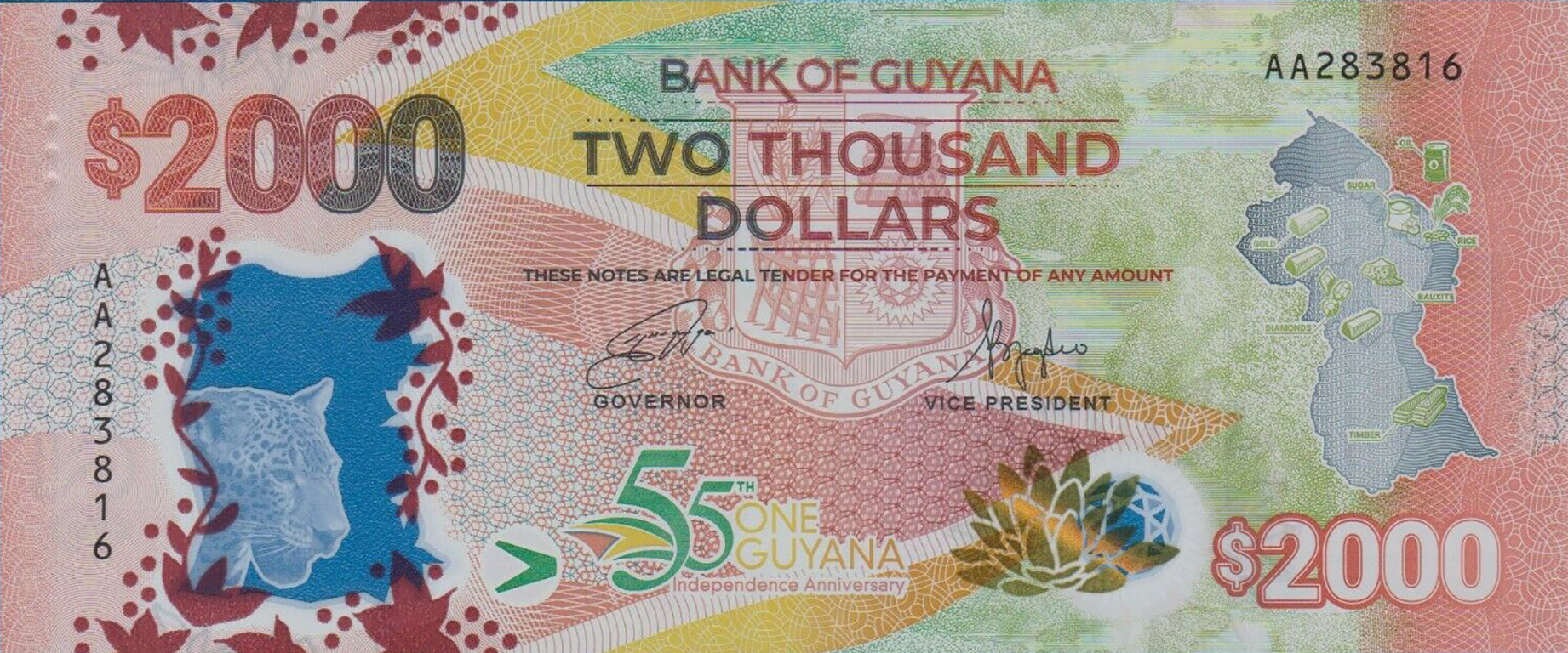 2000 Dollars (55 Years of Independence) - Guyana – Numista
