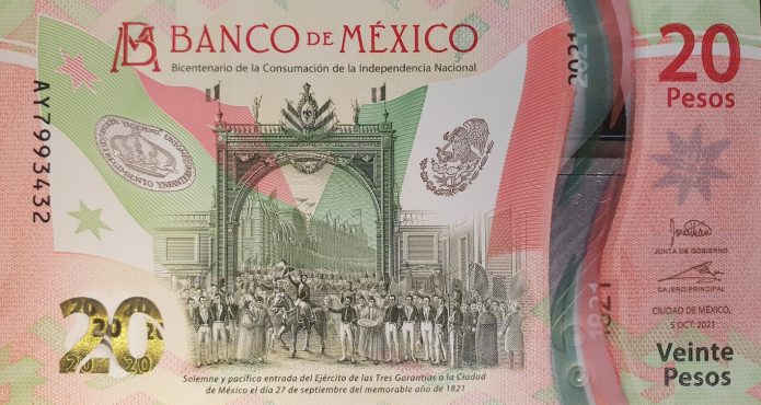 Mexico new date (05.10.2021) 20-peso commemorative note (B726c ...
