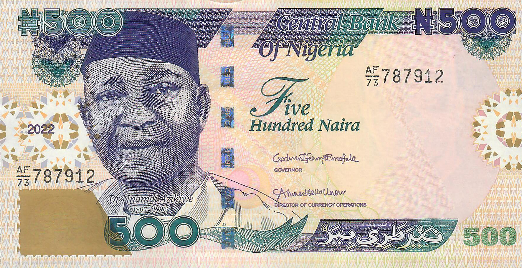 thumbnail image 2 of Nigeria 500 Naira Banknote 2022 - P-New, Uncirculated, UNC, UK Seller 2 of 5