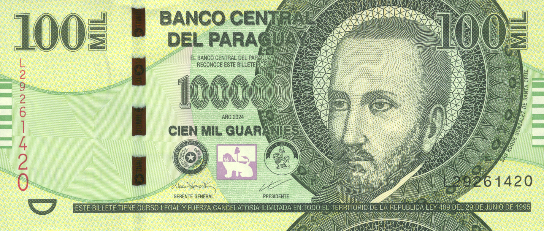 Paraguay BCP 100000 guaranies 2024.00.00 B864e P240 L 29261420 f