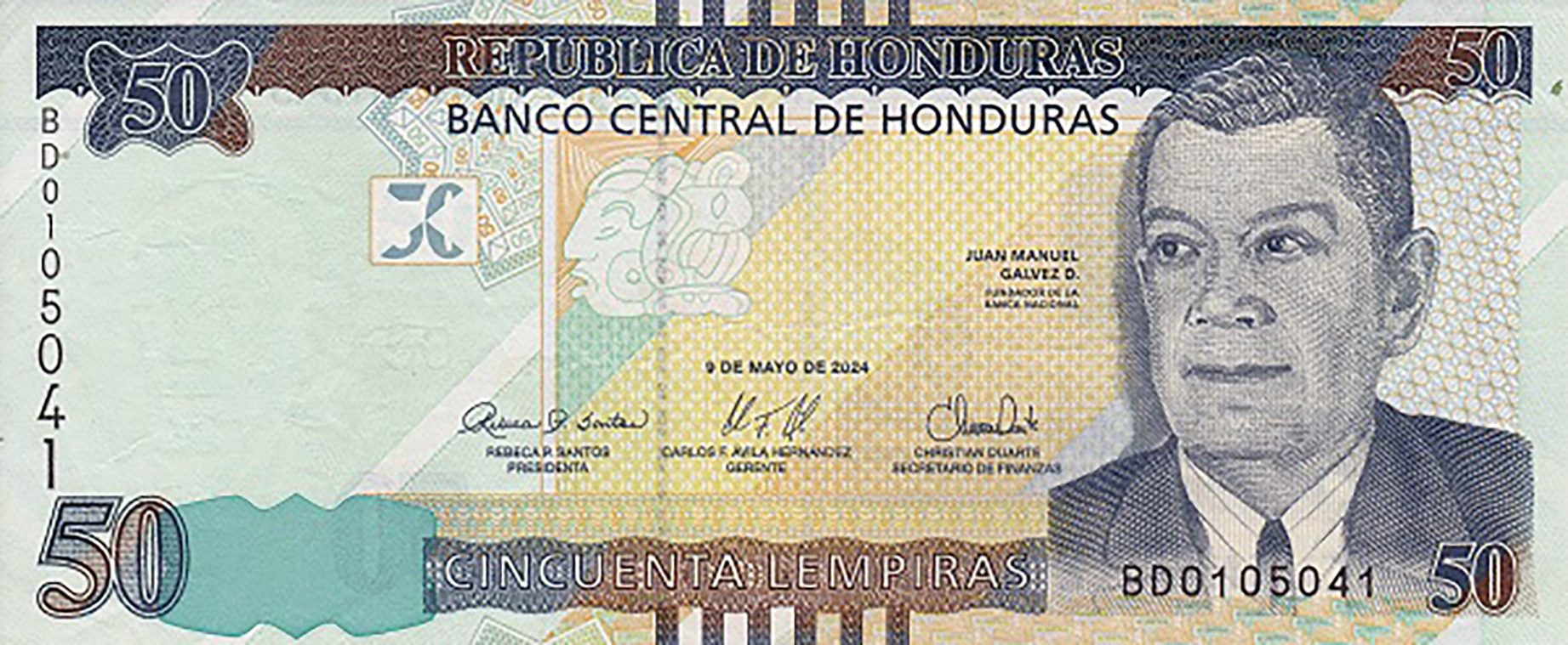 Honduras BCH 50 lempiras 2024.05.09 B350d PNL BD 0105041 f