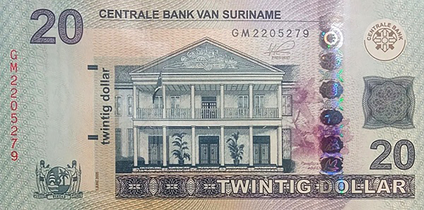 Suriname CBVS 20 dollars 2020.06.01 B547d P164 GM 2205279 f